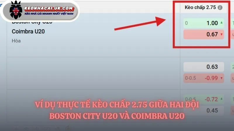 Ví dụ minh họa dễ hiểu cho kèo chấp 2.75